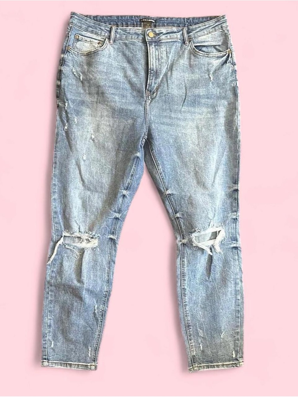 Fashion Nova Light Blue Distressed Skinny Jeans